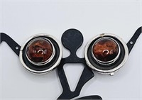 Sterling Silver Natural Amber Button Earrings