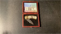 $100 KNIFE/HANDLE IN WOODEN CASE