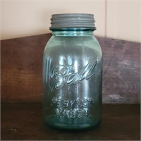 Vtg Aqua Blue Quart Ball Jar #7