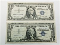 OF) Two STAR NOTES 1957 $1 silver certificates