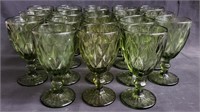18 green glass goblets, box lot