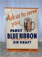 Pabst Blue Ribbon cardboard sign, approximately