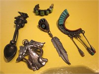 5 Southwestern Turquoise Earrings & Metal Pins