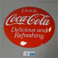 Coca-Cola Metal Advertising Button Sign