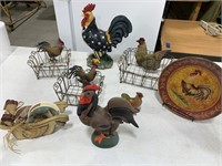 Rooster figurines 
3 wire rooster baskets small