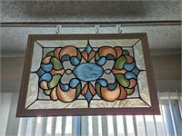 VINTAGE STAINED GLASS PANEL WOOD FRAME