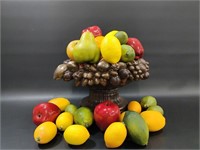 Pedestal Bowl W/ Faux Fruit