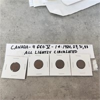 4- 1920, 1929, 1931, 1933 Canadian Pennies