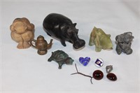 Misc Lot of Carved Animals - Hippo, pig, etc