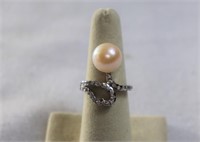 Pearl and white topaz ring