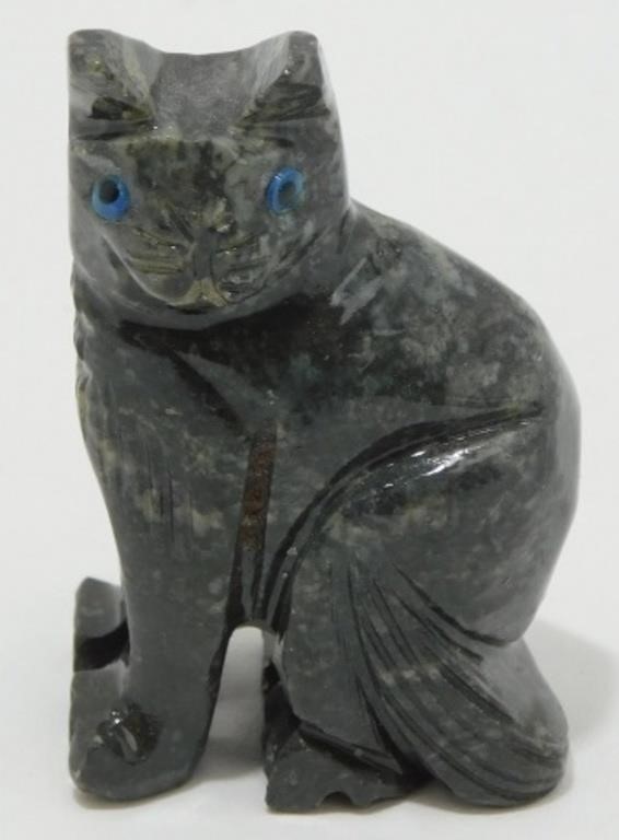 * Vintage Soapstone Hand Carved Black Cat with