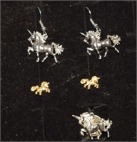 Unicorn Earrings and Unicorn Lapel Pin