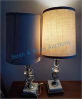 Two glass lamps with shades