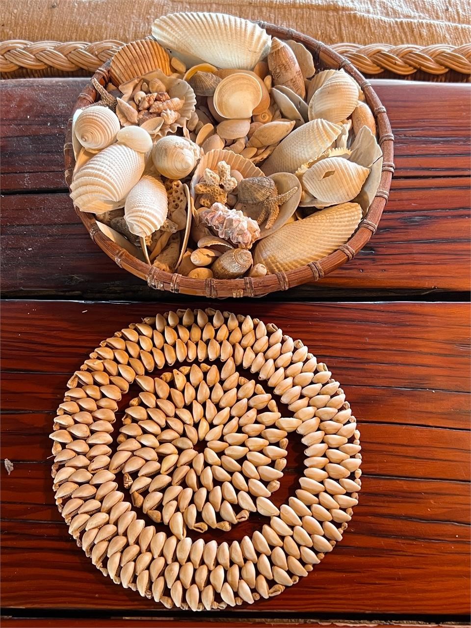 Vintage  Cowrie Seashell Shell Trivet & shells