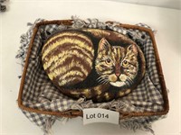 Painted Rock Cat in Basket
