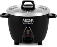 Aroma Stainless Rice Cooker, 6-Cup Black