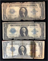 (3) 1923 "Horse Blanket" $1.00 Silver Certificates