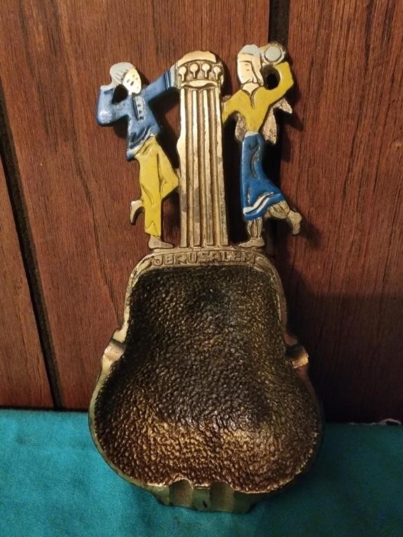 Mid Century Vintage Brass Guitar Isreal Ashtray