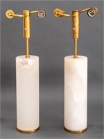 Cylindrical Calcite Gilt Brass Lamps, Pair