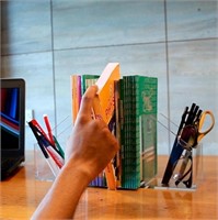 $30  2Pcs Clear Book Ends with Pen Holder,