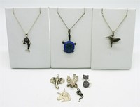 Sterling Animal Pendants & 3 Chains