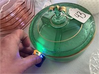 Vtg Green Vasoline Seperated Candy Dish