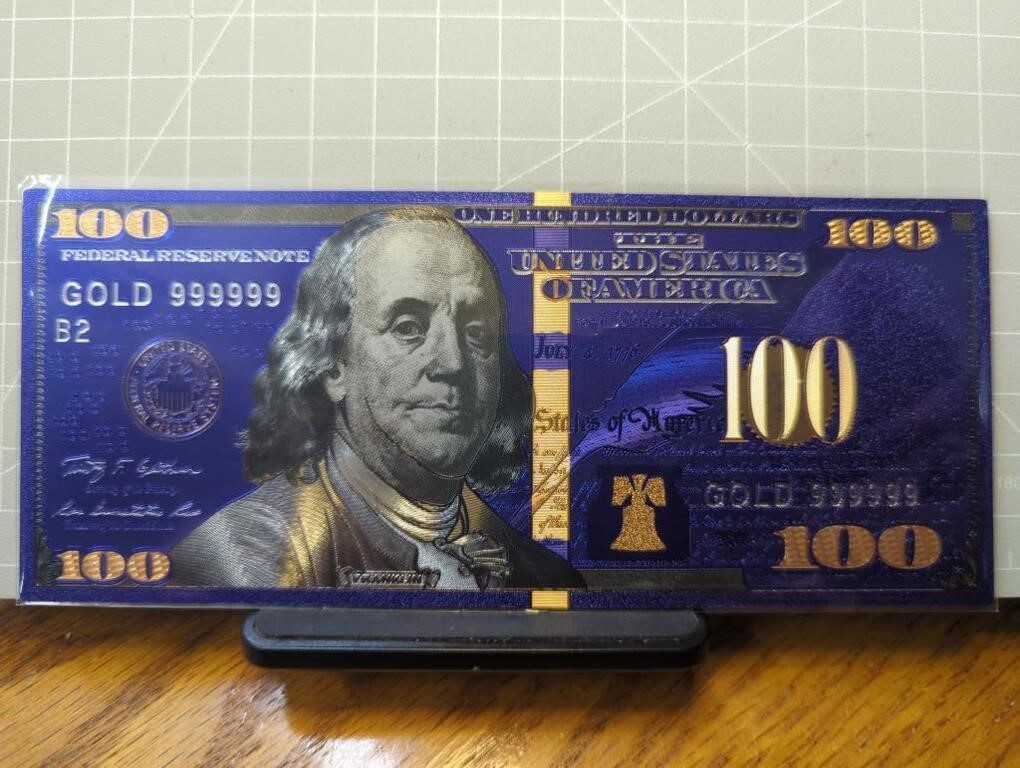24k gold-plated banknote Blue $100