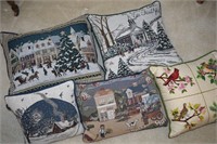Lot of Accent Pillows w/ Christmas & Birds Motif