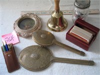 Vintage Vanity Mirror & Brush, School Bell, etc.