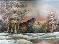 Signed Oil Painting of Mountain Landscape