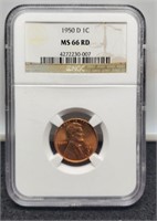 1950-D Slab Lincoln Cent NGC MS66 RD