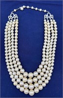 Vintage 4-Strand Graduated Faux Pearl Necklace