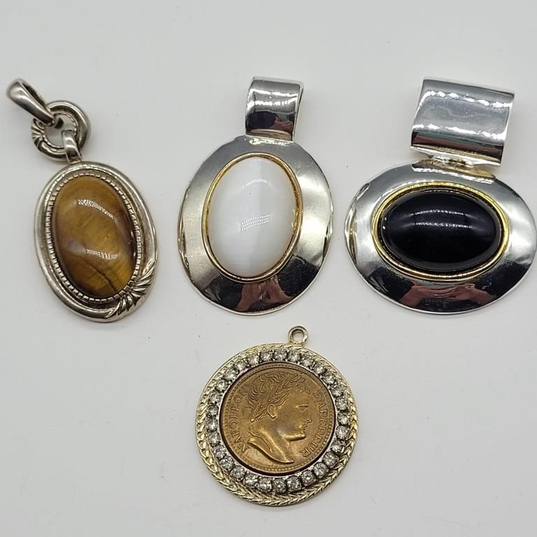TIGERS EYE, MOTHER OF PEARL, ONYX  & COIN