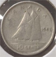 Silver 1947 Canadian dime