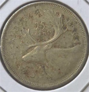 Silver 1964 Canadian quarter