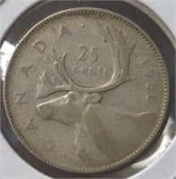 Silver 1950 Canadian quarter