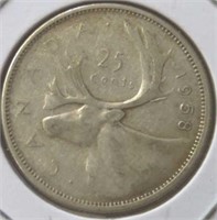 Silver 1958 Canadian quarter