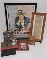 Uncle Sam Poster, Books, 1801 Newspaper Framed