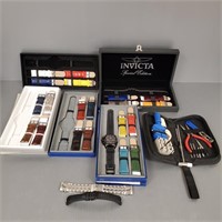 Group of Invicta watch bands - 1 with watch, watch