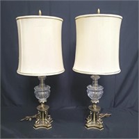 Pair of crystal and brass table lamps