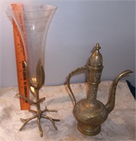Vtg Brass Vase & Indian Carafe