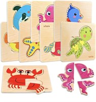8PCS WOODEN PUZZLES FOR TODDLERS SEA ANIMALS