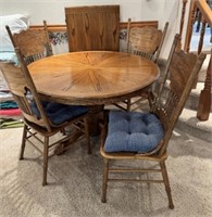 Oak Table w/ Four Press Back Chairs