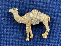 Jeweled Camel Pin Brooch Rhinestones Clear with