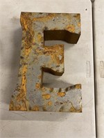 E, hand made 3-D metal letter 14” x 9” x 3” deep