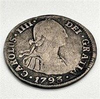 RARE 1793 2 Reals Bolivia Silver .896