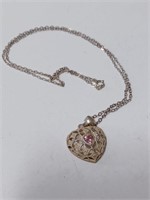 Marked 925 Heart Necklace w/ Pink Stone- 5.0g