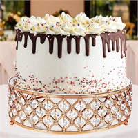 Gold Cake Stand  12 Inch Crystal Metal Round