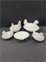 Vintage Milk Glass Hen, Covered Candy Dishes
