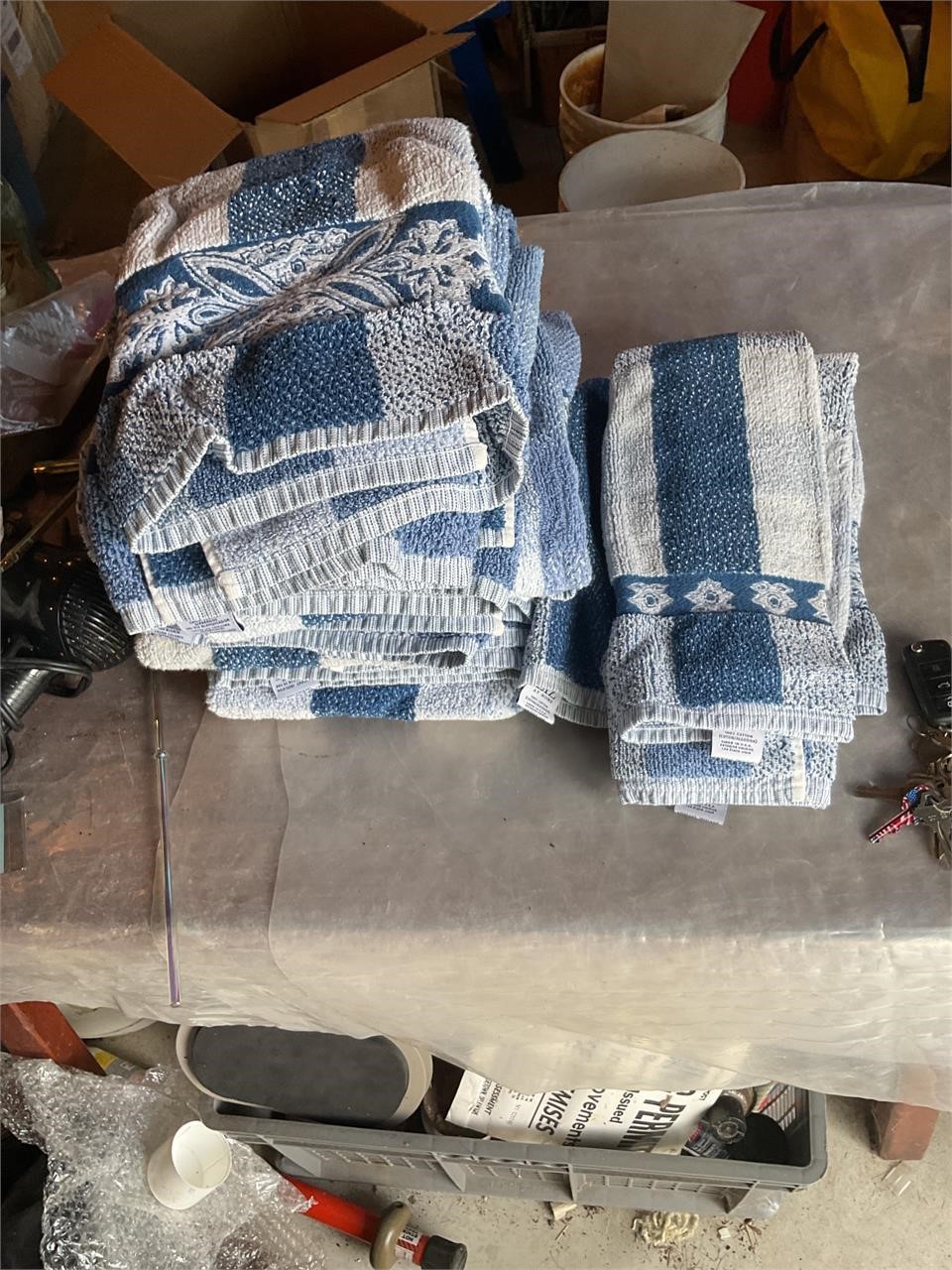 Blue plaid pattern towels